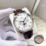 High Quality Replica IWC Different Colors Genuine Leather Strap Dark White Dial Silver Stainless Steel Case Watch 42mm
